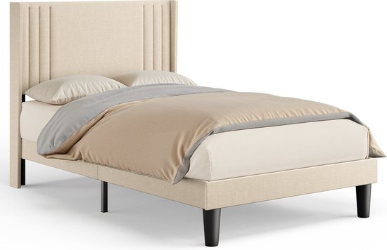 Bealife BF45 Cadre de lit - 200 x 120 cm - Tête de lit et sommier à lattes - Beige
