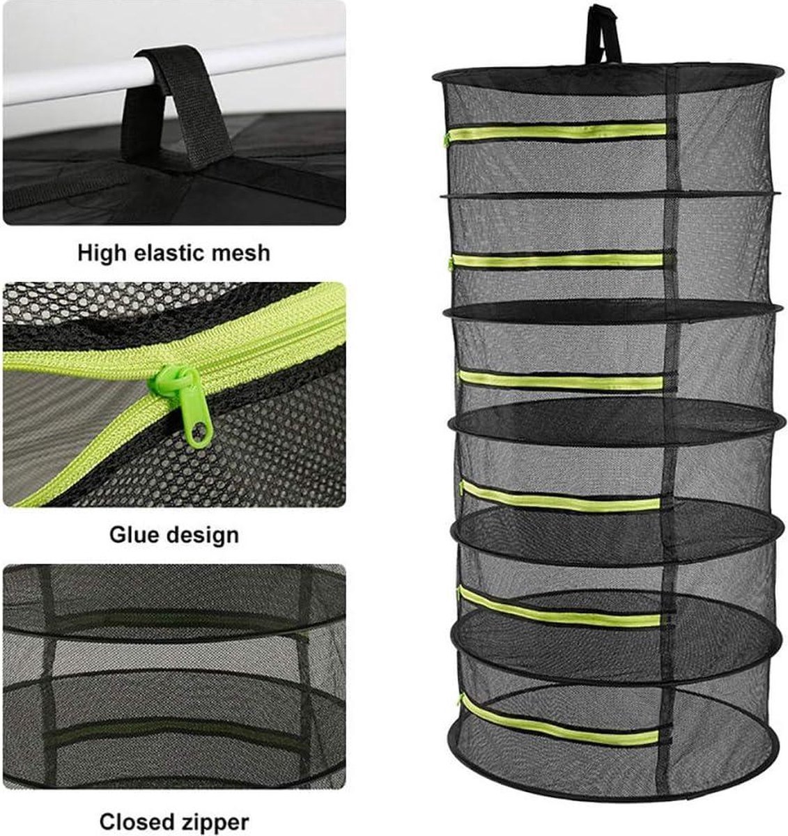 Goedkoopste New Age Devi - Inklapbare 6-laags Droognet met Schaar, Haak en U-vormig Ritsrek voor Perfect Gedroogde Kruiden - zaden - vis en nog veel meer!