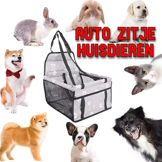 Allernieuwste.nl® Caisse de voyage Grijs pour chien, chat ou lapin - Siège auto pliable imperméable 40x32 cm