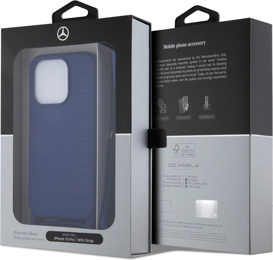MERCEDES-BENZ - VLOEIBARE SILICONE HOESE GESCHIKT VOOR IPHONE 15 - MARINEBLAUW MET KOORD WOORDMERK LOGO van Merkloos — afbeelding 3