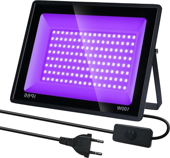 Projecteur Lumière Noire UV 100W LED - Rechargeable USB/solaire, étanche IP66, Pour Fêtes, Halloween, Bars