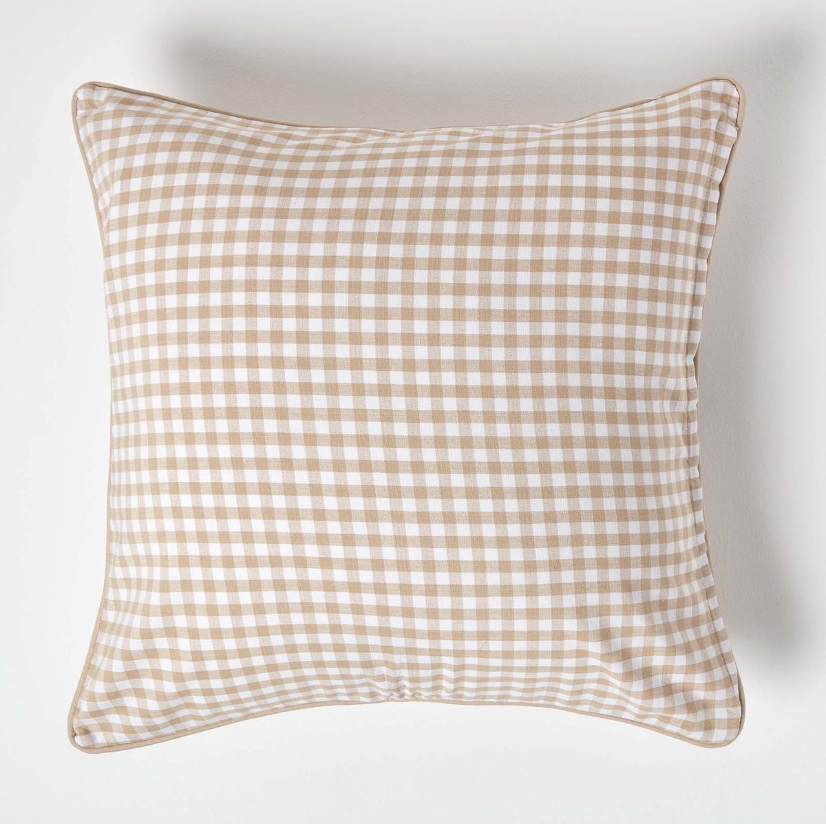 Homescapes Katoenen kussenhoes met gingham-motief 60 x 60 cm beige