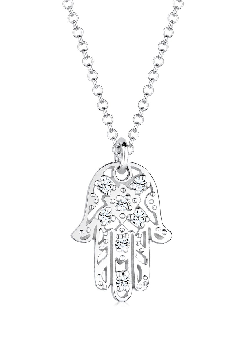 Elli - Halsketting - Dames Hamsa Hand Hanger met Kristallen in 925 Sterling Zilver - Dames