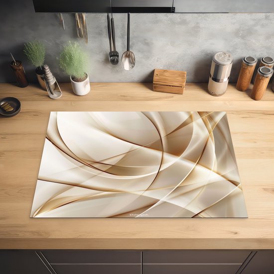 KitchenYeah® Protection plaque induction 75x52 cm - Beige - Abstrait - Lignes - Protege plaque de cuisson - Couvre plaque induction - Protecteur d'induction - Cuisine