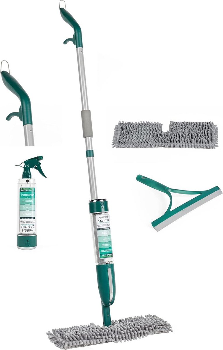 Goedkoopste Antibac Spray and Clean Floor Mop with Trigger - Create Sanitiser - Dual Sided Mop Head - 400ml Reusable Cartridge - Includes Mini Sprayer & Squeegee