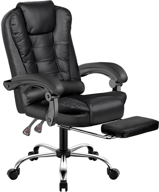 Bureaustoel met voetsteun – grote zitting – zwart