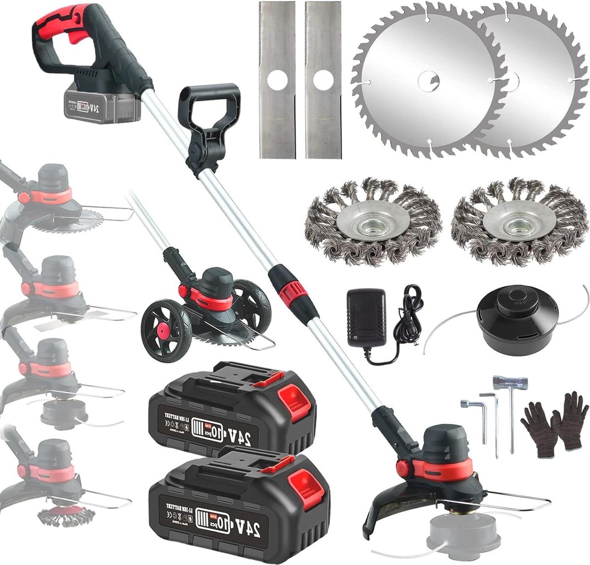 Bol.com Telescopische 4 in 1 multitool grastrimmer - 30 cm maaibreedte - borstelloze motor - 2X 4.0Ah accu - onkruidborstel - sn... aanbieding