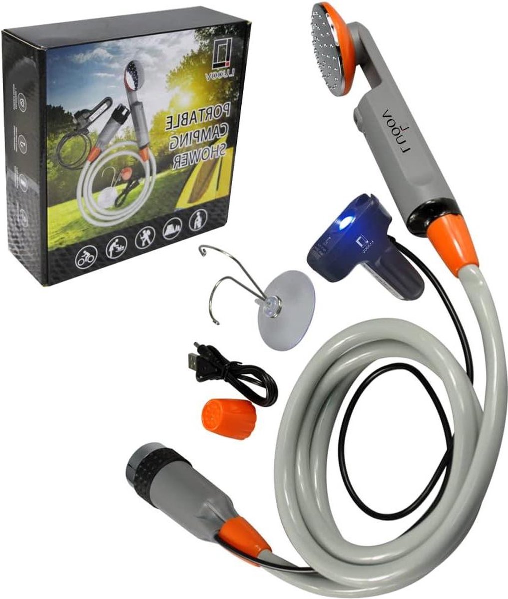 Compacte douchepomp met USB-oplaadbare batterij - draagbare campingdouche voor kamperen wandelen reizen - 37V pomp 6 ft slang