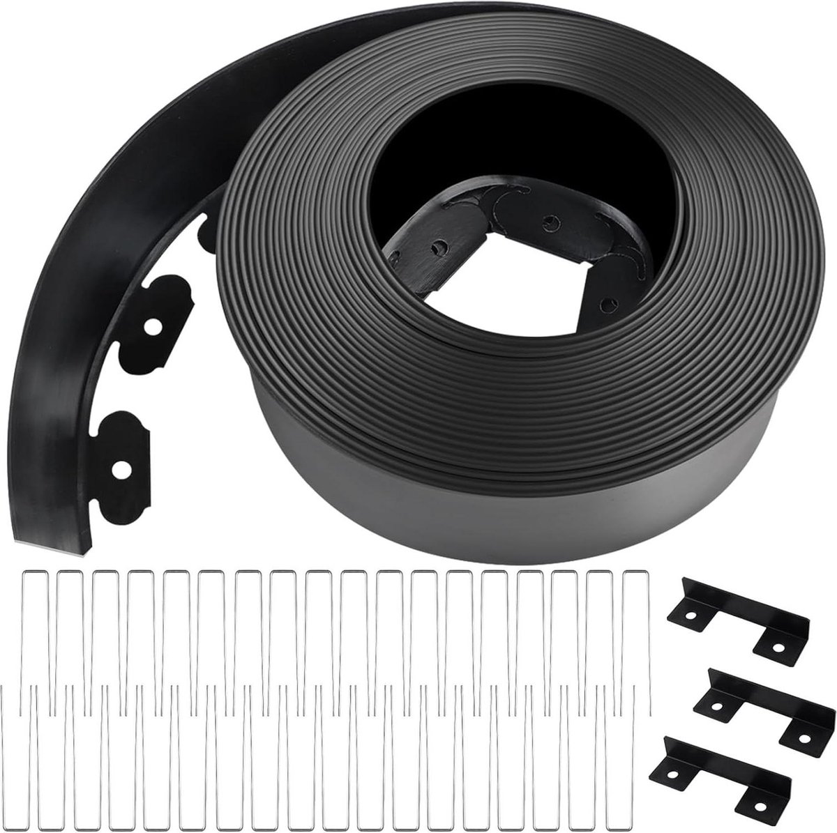 Flexibele kunststof gazonrand - 12 meter lang - 10 cm hoog - met 36 U spikes