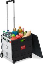 Bol.com Relaxdays boodschappentrolley - vouwkrat - boodschappenkrat - inklapbaar - 35 kg - deksel aanbieding