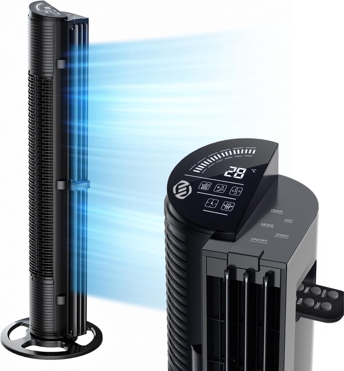 Equivera Torenventilator - Staande Ventilator met Afstandsbediening - Kolomventilator - Verschillende Snelheden - Timer - Ventilator Staand