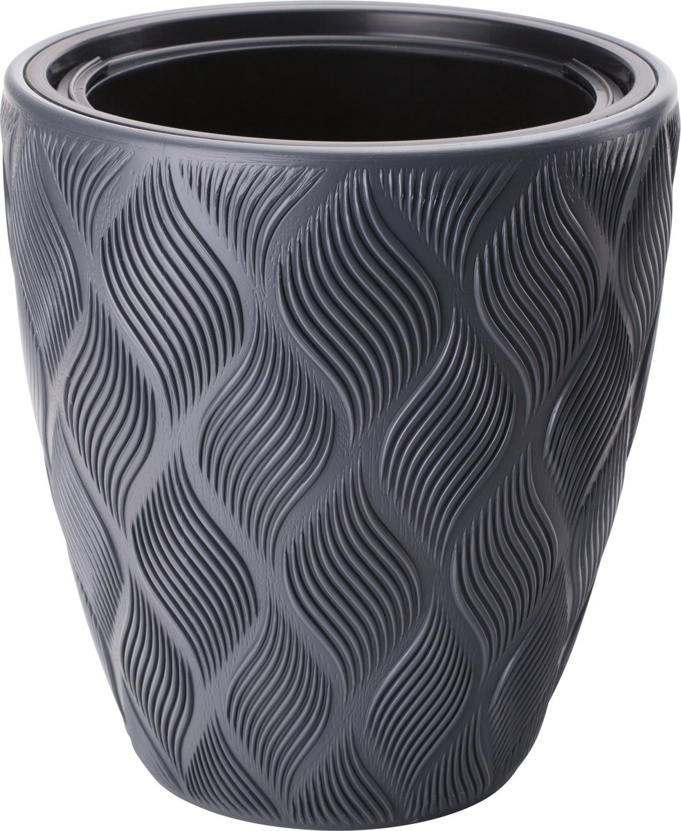 Form Plastic Plantenpot/bloempot Flow - kunststof - antraciet - D40 x H42 cm - met binnenpot - rond