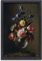 Vaas met bloemen - Juan de Arellano wanddecoratie - Bloemen schilderij - Schilderij op canvas Natuur - Muurdecoratie klassiek - Canvas met baklijst keuken - Kunst aan de muur canvas met baklijst 60x90 cm
