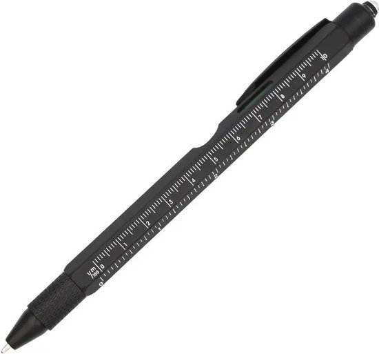 Stylo multifonction DrPhone - 9 en 1 - Lumière LED - Ouvre-bouteille - Stylet - Niveau à bulle - Tournevis plat et Philips - Stylo à bille - Clip - Règle - Zwart