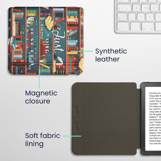 kwmobile e-reader hoesje geschikt voor Kobo Libra Colour hoes - E reader flip case met magnetische sluiting - Ereader cover - bibliotheek design in meerkleurig van Merkloos — afbeelding 5