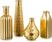 Gouden vaas - Moderne bloemenvaas set van 4 - Decoratieve centerpieces voor woonkamer - Huisdecoratie met kleine glazen vaasjes