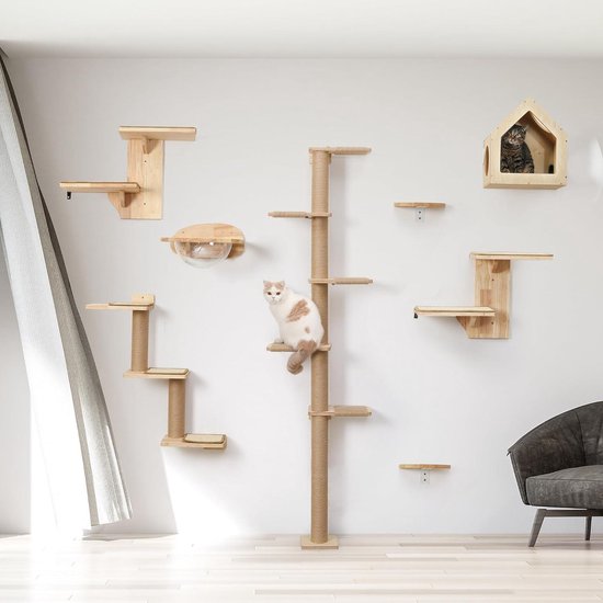 Kattenbrug Aan De Muur Gemonteerd - Klimtrap Voor Katten - 1 Stuk Hout 32 5 Cm Breed