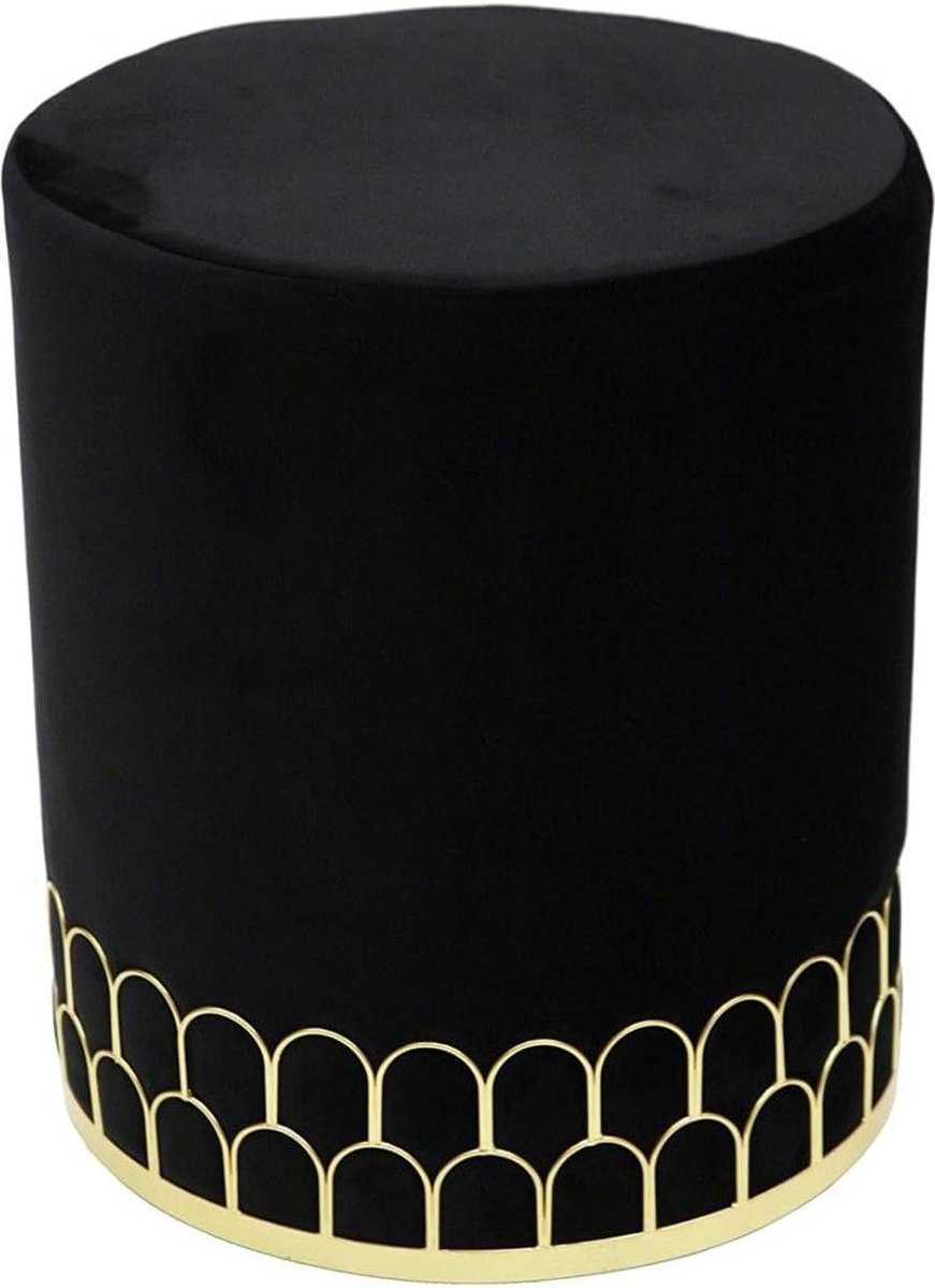 Pouf Velours Liseret Metal Noir - Dimensions - Home Deco Factory - 35x35x43 cm