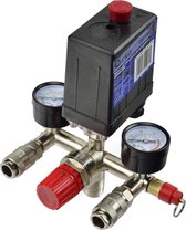 GEKO Drukregelaar voor luchtcompressoren - Max. 12 bar - 2 manometers - 230V - Europese snelkoppelingen