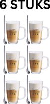 Set van 6x latte Macchiato glazen inclusief lepels 300 ml - Koffie glazen - Cappuccino glazen