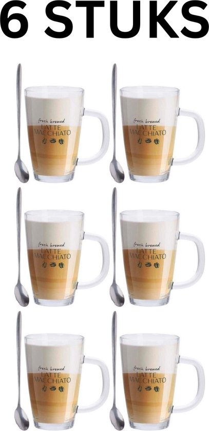 Foto: Set van 6x latte macchiato glazen inclusief lepels 300 ml koffie glazen cappuccino glazen