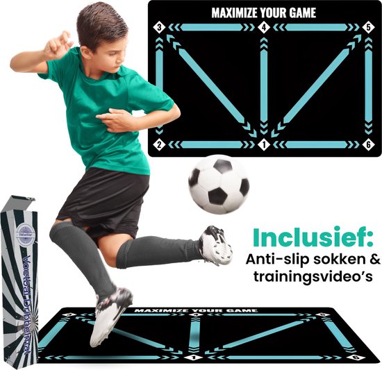 Foto: Valuestar voetbal trainingsmat dribbelmat voetbal training mat voetbaltrainingsmateriaal voetbal trainingsmateriaal voetbal training voetbal spullen voetbaldribbelen incl 8 trainingsvideo s en gripsokken 90x60 cm opvouwbaar