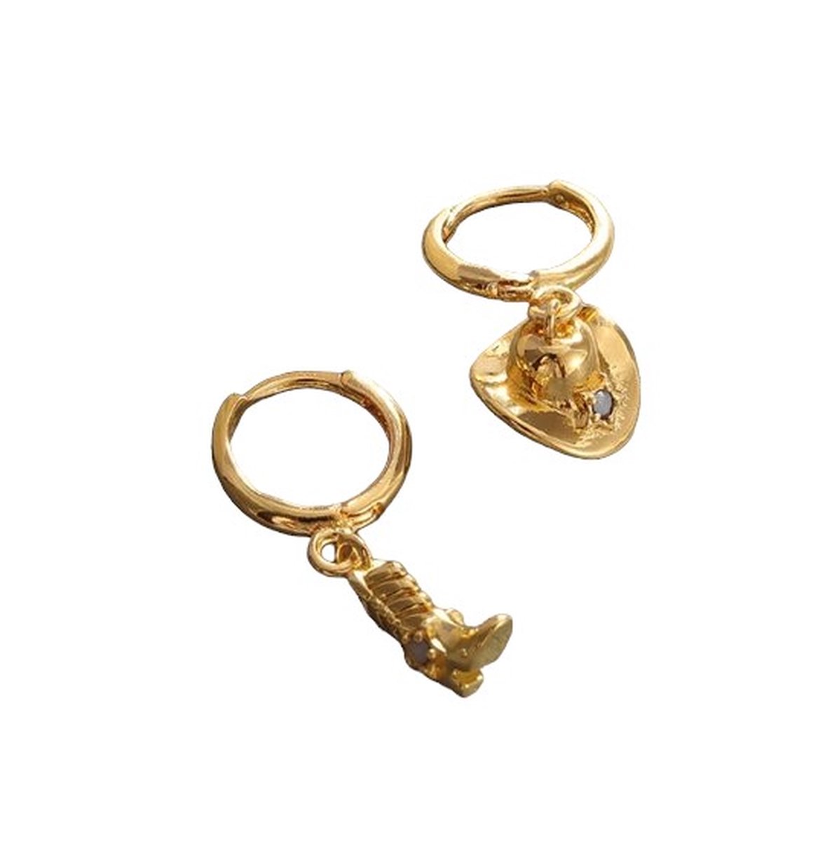 Hiden - Cowboy Hoed en Laars Oorbellen - Vrouwen - Kinderen - Sieraden - Fashion - Earrings - Subtiele oorbellen | Goudkleurig