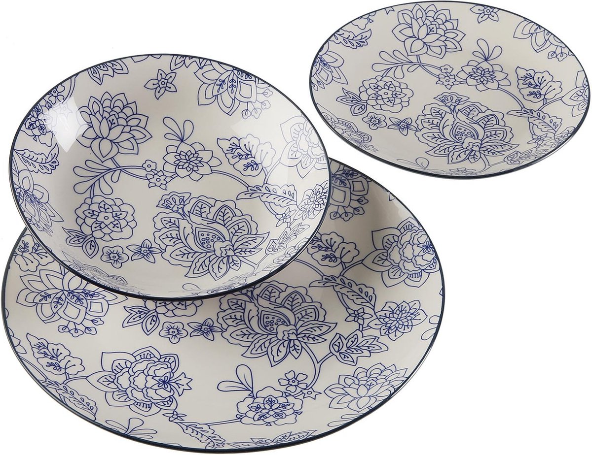 Aramis - 18 delige serviesset - wit/blauw bloemmotief