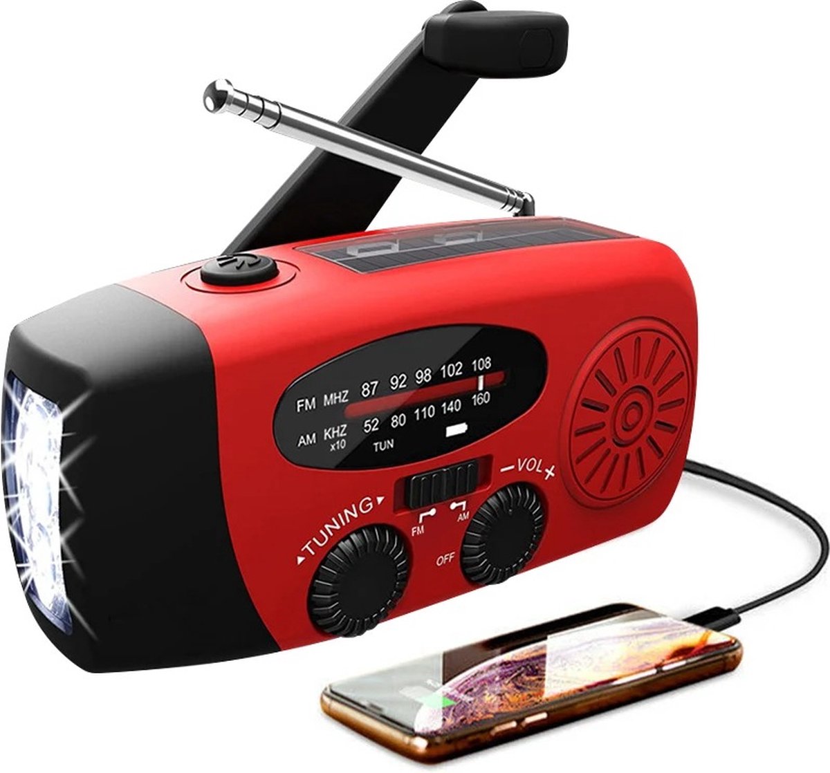 Jemaison® Noodradio - Draagbare radio -Zonnepaneel - LED zaklamp - Noodradio opwindbaar - USB - Solar
