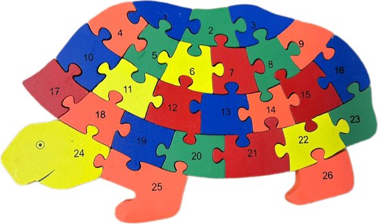 Foto: Houten montessori puzzel schildpad letters alfabet 26 stukjes legpuzzel educatief vanaf 3 jaar educatief sensorisch montessori speelgoed peuters kleuters snoezelen sensorische stimulatie houten puzzel