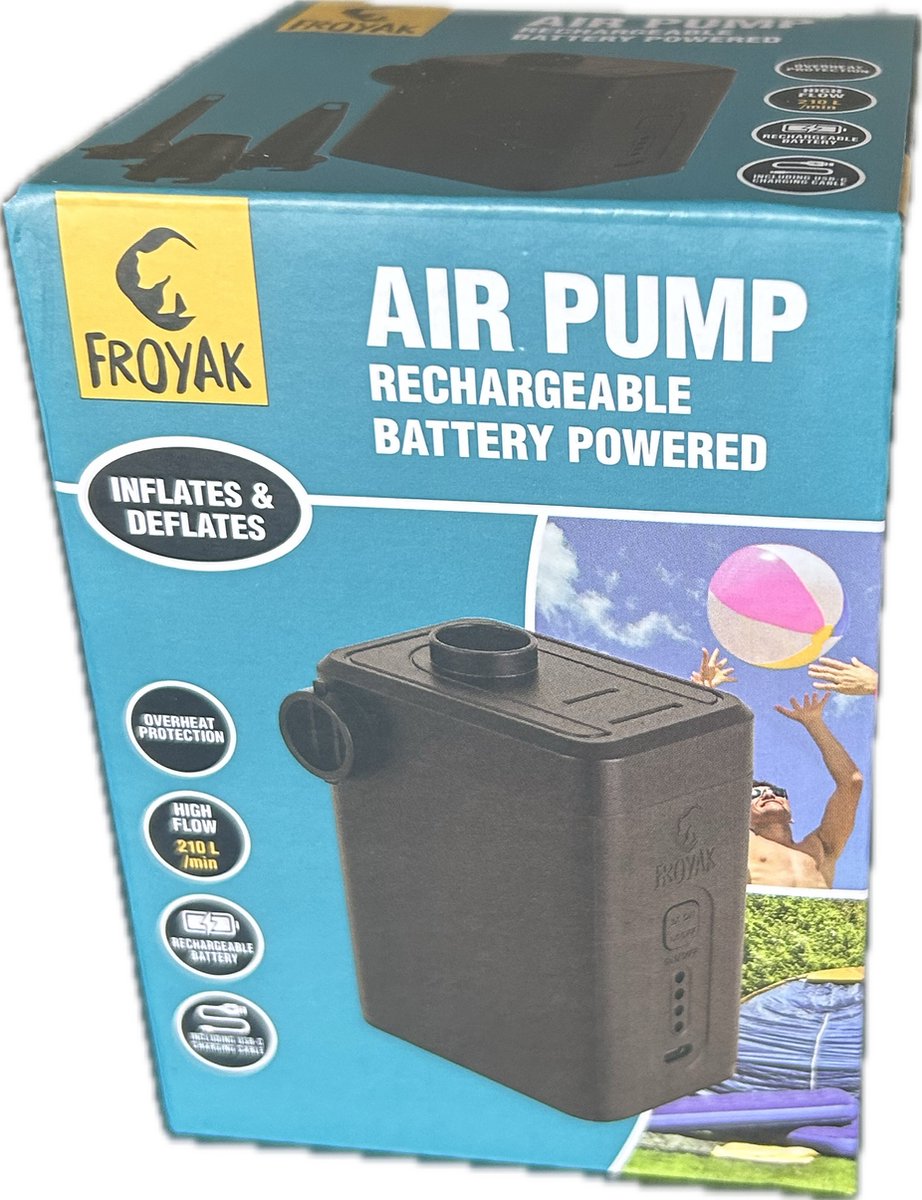 Froyak compacte opblaaspomp - voor op vakantie/kamperen - draadloos - trend 2021!