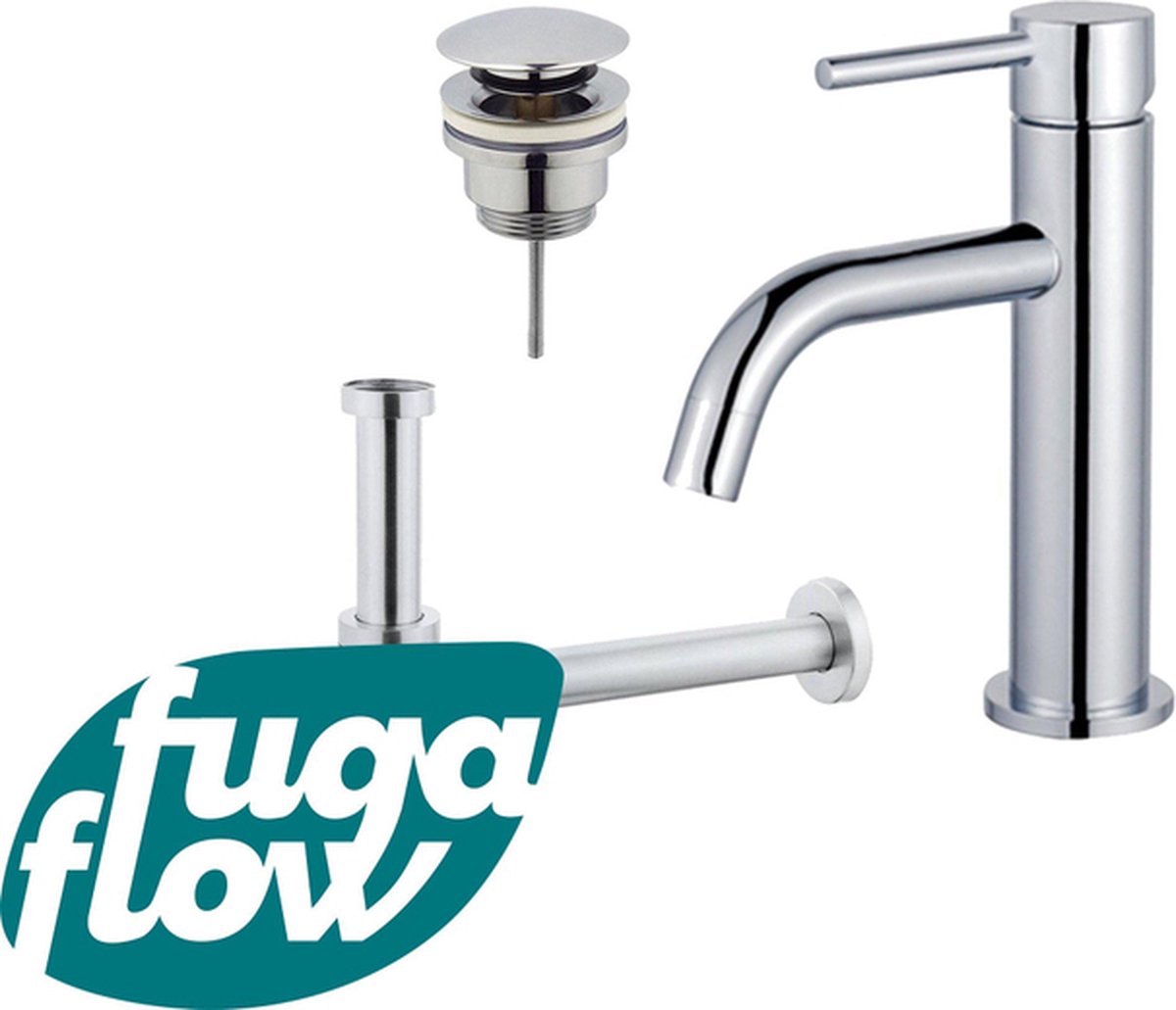 FugaFlow Eccelente Sobrado Badkamer Slim Wastafelkraanset lage wastafelkraan klikwaste plug design sifon Chroom
