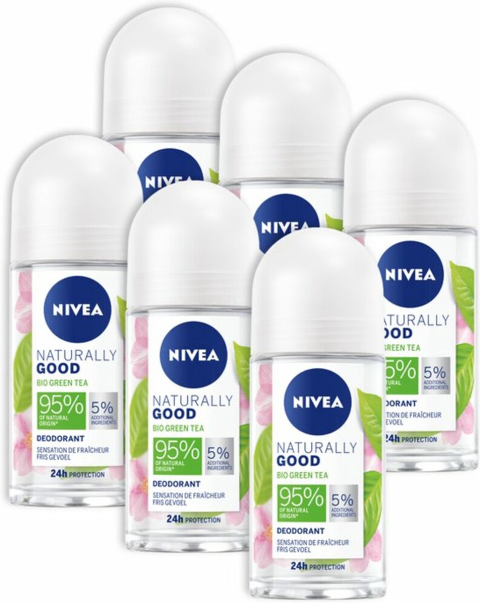 Goedkoopste NIVEA Naturally Good Bio Anti-Transpirant Deo Roller - Green Tea - Deodorant - 6 x 50 ml - Voordeelverpakking