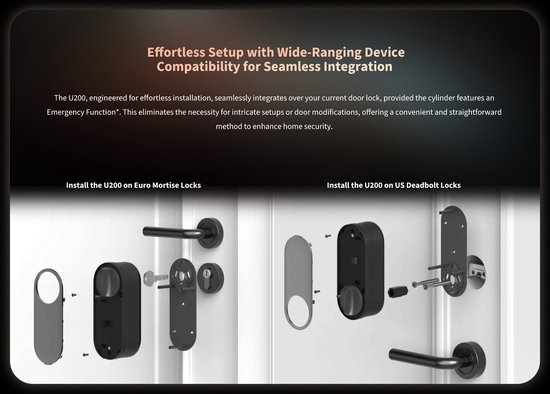 Aqara Smart Lock U200 Kit - Zwart - Slim Deurslot - Vingerafdruk & Pincode - Apple Home Key - Bluetooth & Matter