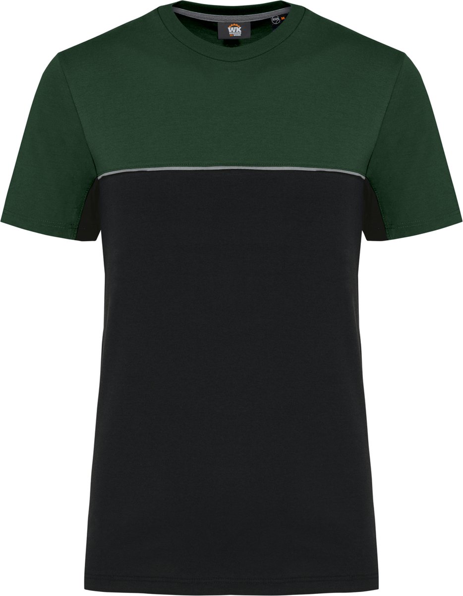 WK. Designed To Work Ecologisch tweekleurig uniseks T-shirt met korte mouwen WK304 - Black / Forest Green - 4XL