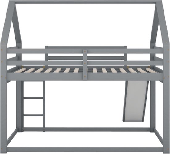 Bodembed met een opbergruimte en glijbaan, huisbed (zonder matras), bed