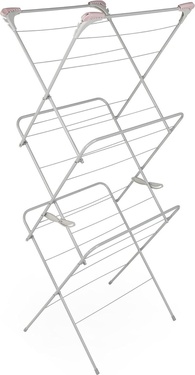 Goedkoopste Three-Tier Clothes Airer Drying Rack - 15 Metre Drying Space - Pink/Grey - Indoor & Outdoor Drying