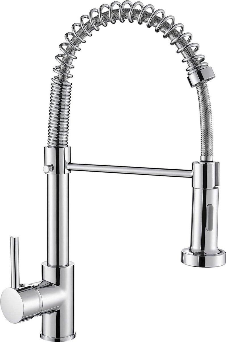 Lente Tap Keuken met Pull Down Sproeier Douche 2 Spray Modes Hoge Arc Enkele Hendel Lage Druk Sink Mengkraan Chroom