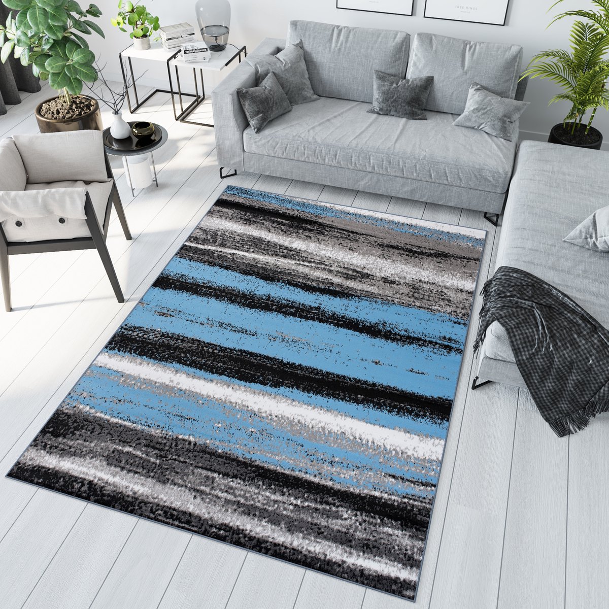 Tapiso Maya Vloerkleed Woonkamer Modern Grijs Blauw Tapijt Maat- 180x250