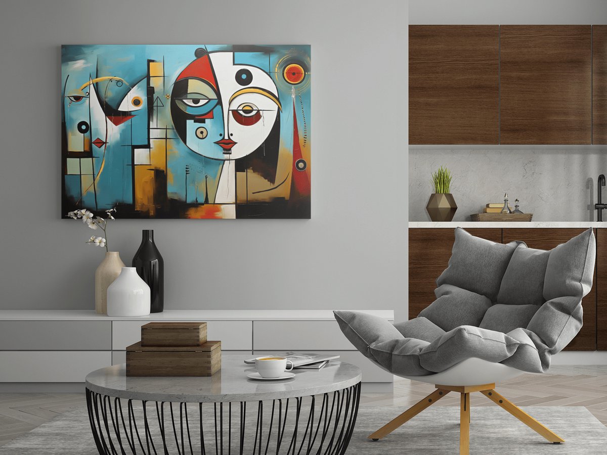 Trendex Global Canvas Schilderij - Pablo Picasso Stijl - Abstract - Wall Art -90x60x2 cm Meerkleurig