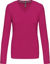 Kariban Dames t-shirt V-hals lange mouwen K382 - Fuchsia - XL