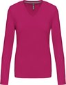 Kariban Dames t-shirt V-hals lange mouwen K382 - Fuchsia - XL