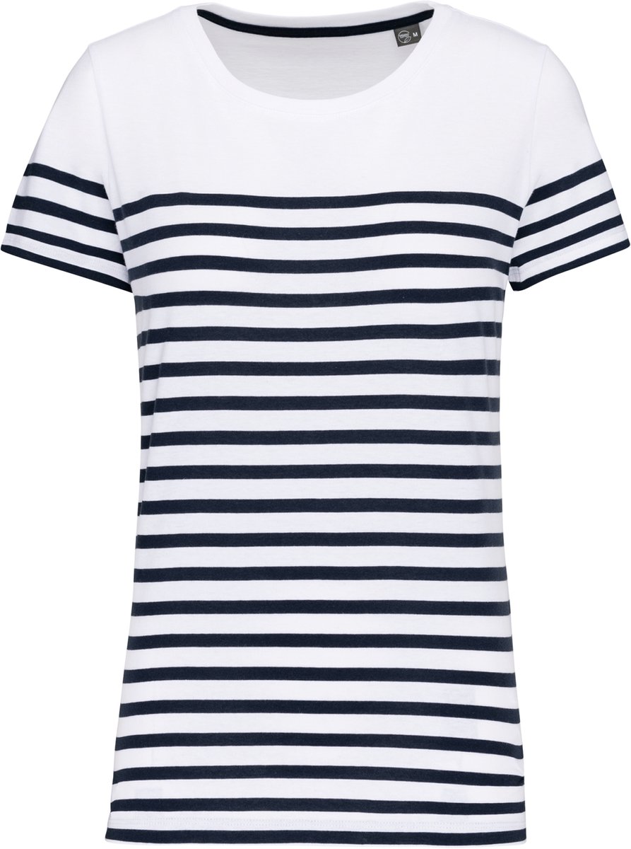 Kariban Marine-t-shirt ronde hals Bio dames K3034 - White / Navy Stripes - XL