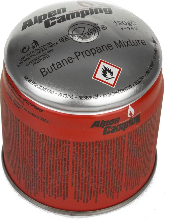 Alpen Camping IK008 4x 877 ml / 500 g gaspatroon met propaan-butaan schroefpatroon met 7/16 inch aansluiting voor gasfornuis, campingkooktoestel, bunsenbrander, soldeerbrander EN417 (4