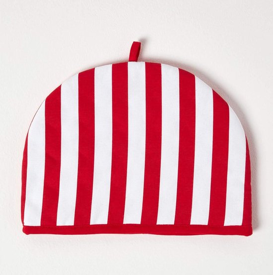 Foto: Homescapes theepotwarmer brede strepen rood design tea cosy