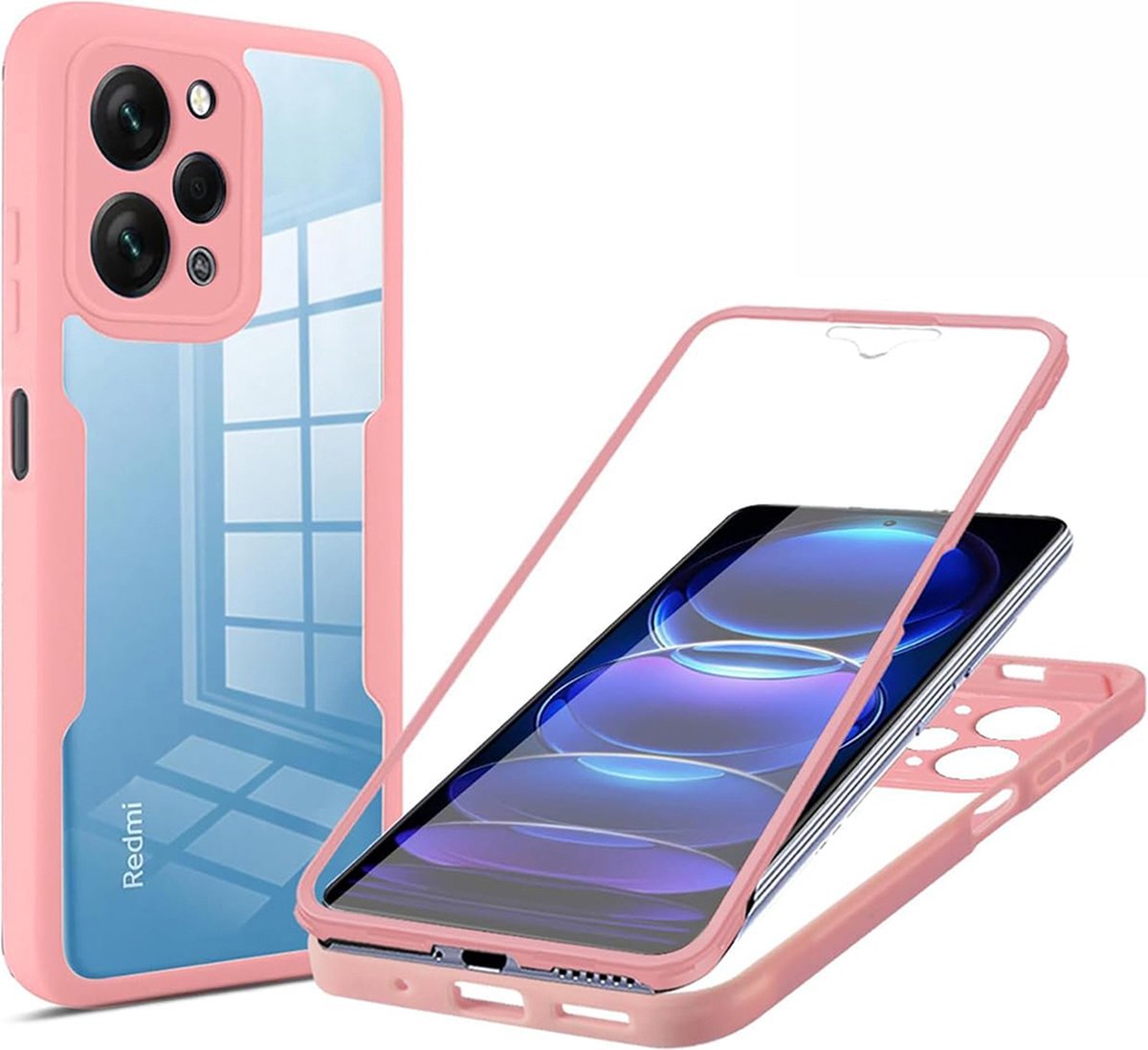 Techsuit ColorVerse 360 hoesje met Screenprotector voor Xiaomi Redmi 12 - Roze