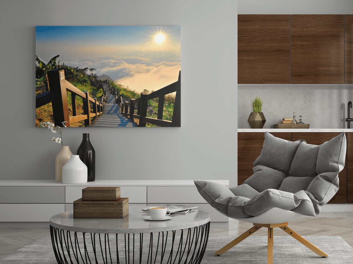 Trendex Global Canvas Schilderij - Zonsopkomst - Landshap - Natuur - Wall Art - 120x80x2 cm Groen
