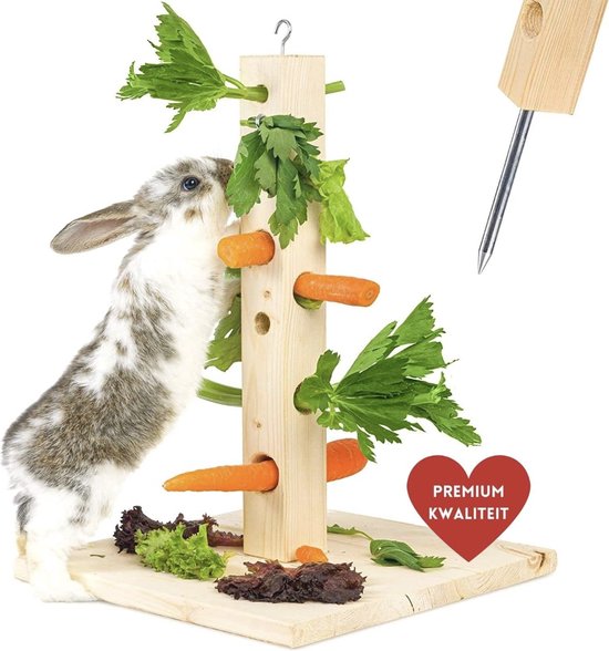 MOGOULUA 2 in 1 hooiruif konijn houten voerdispenser hooi konijn met kattentoilet voor hamster houten hazenvoerautomaat hooihouder voor kleine huisdieren