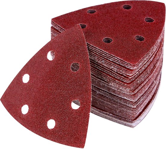 Driehoekig schuurpapier met klittenband - 108 stuks - 6 gaten - 93 x 93