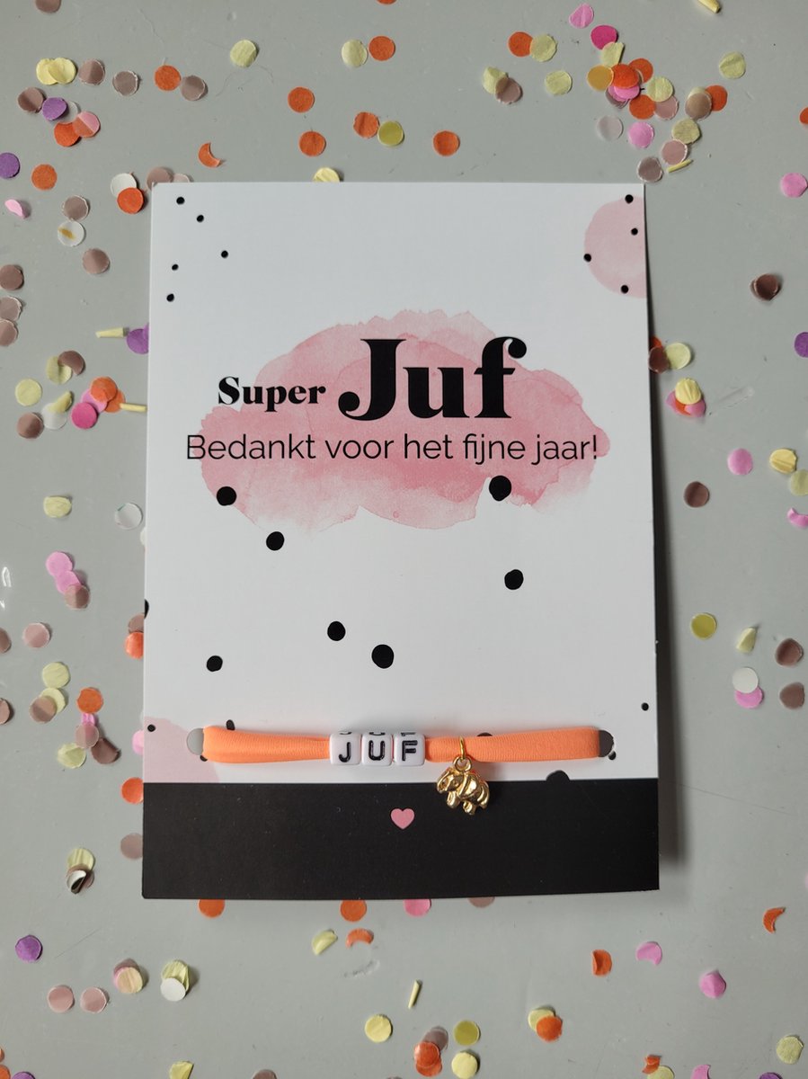Goedkoopste Juf - leerkracht- meester - bedankje - cadeautje - geschenk - armband - ibiza style - oranje - olifant